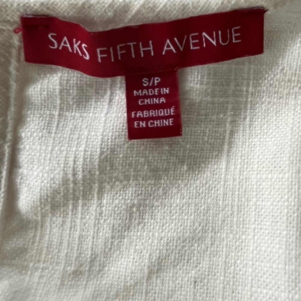 Saks Fifth Avenue Women's Short Sleeve Embroidered Blouse cream Multicolor S/P - Picture 8 of 8